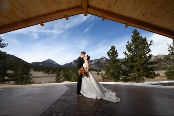 wedding couple in pavillion